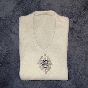 Anthropologie • V-Neck Hand Beaded Cashmere Sweater